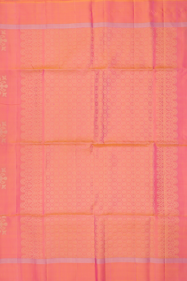 Soft Silk Saree In Coral Pink With Zari Buttas