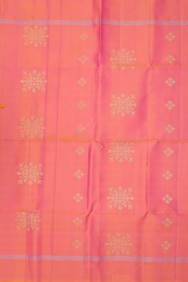 Soft Silk Saree In Coral Pink With Zari Buttas
