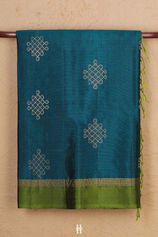 Soft Silk Saree In Teal Green With Kolam Buttas
