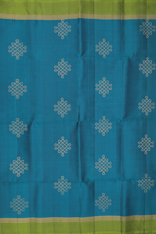 Soft Silk Saree In Teal Green With Kolam Buttas