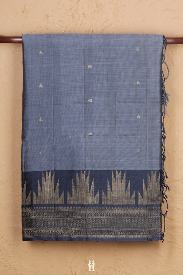 Soft Silk Saree In Grey With Polka Buttas