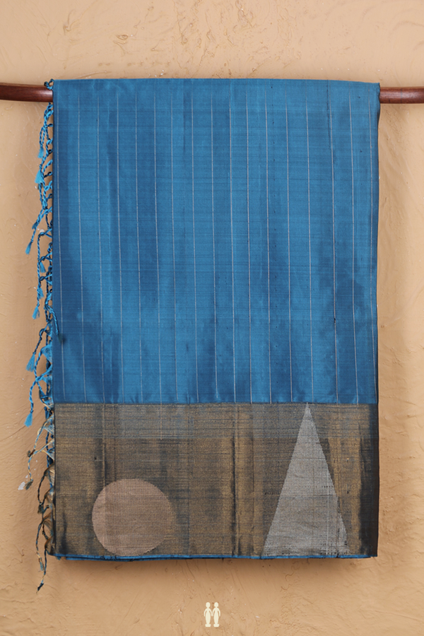 Soft Silk Saree In Blue With Stripes Design