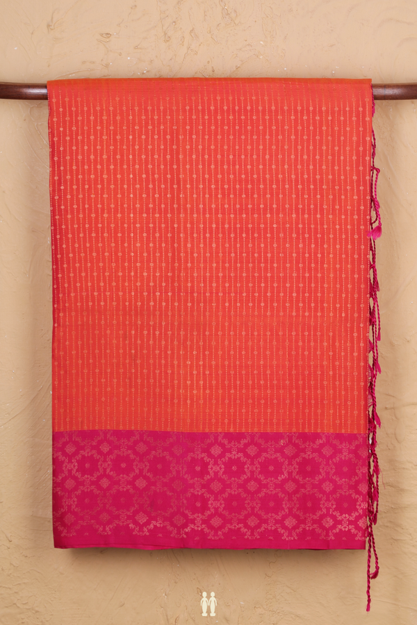 Soft Silk Saree In Bright Orange With Stripes Design