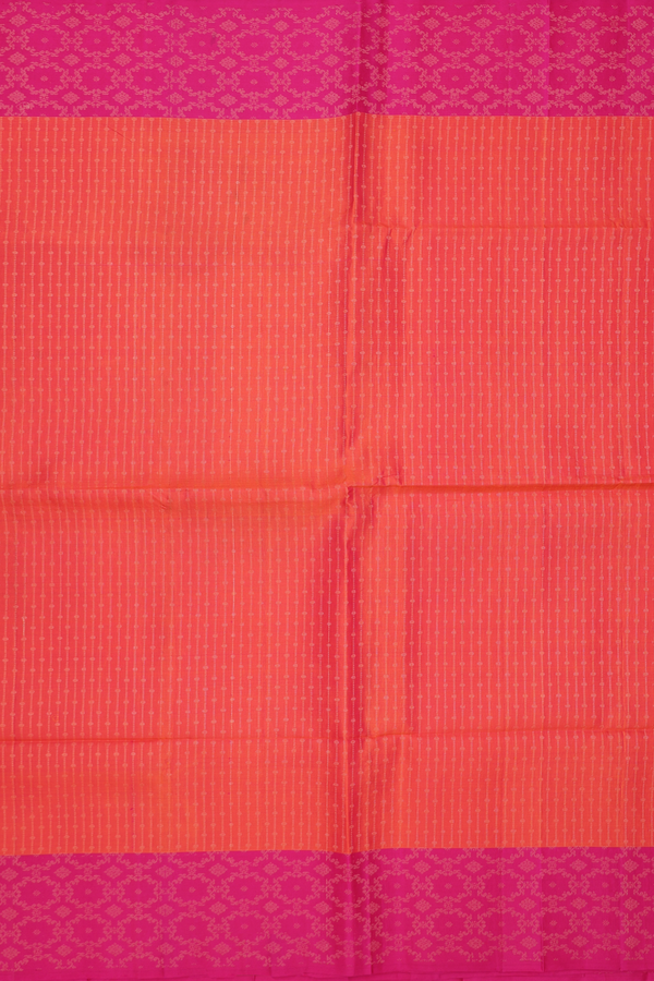 Soft Silk Saree In Bright Orange With Stripes Design