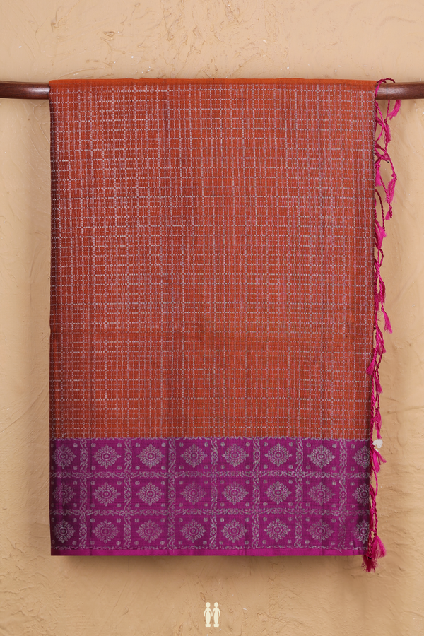 Soft Silk Saree In Brown With Checks Design