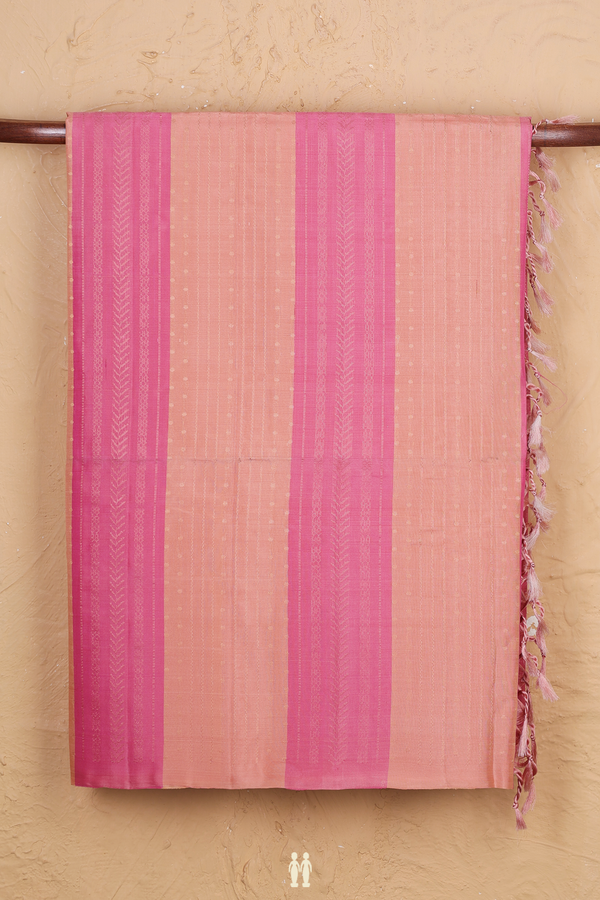 Soft Silk Saree In Blush Orange And Pink With Stripes Design