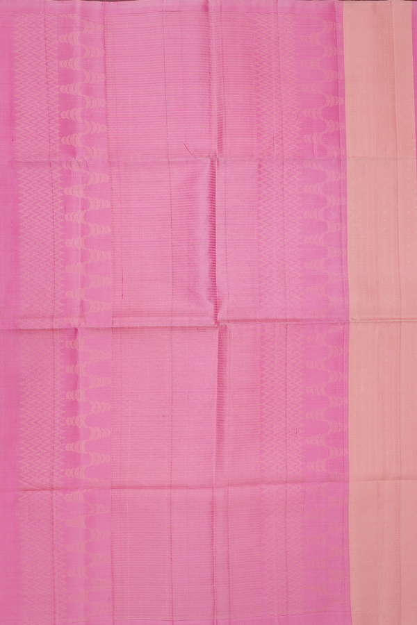 Soft Silk Saree In Blush Orange And Pink With Stripes Design