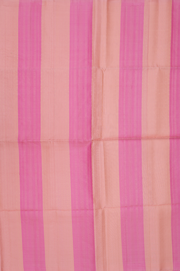 Soft Silk Saree In Blush Orange And Pink With Stripes Design