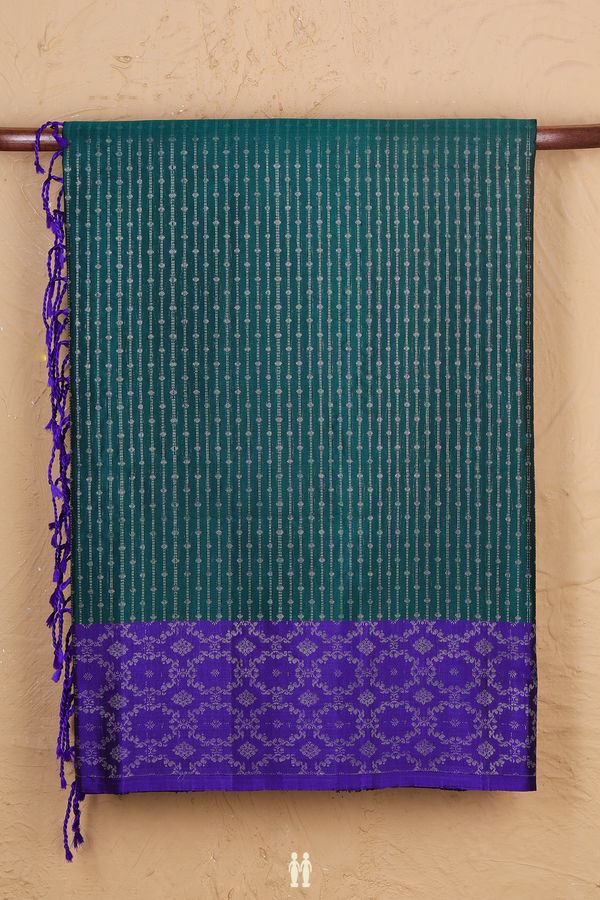Soft Silk Saree In Green With Stripes Design