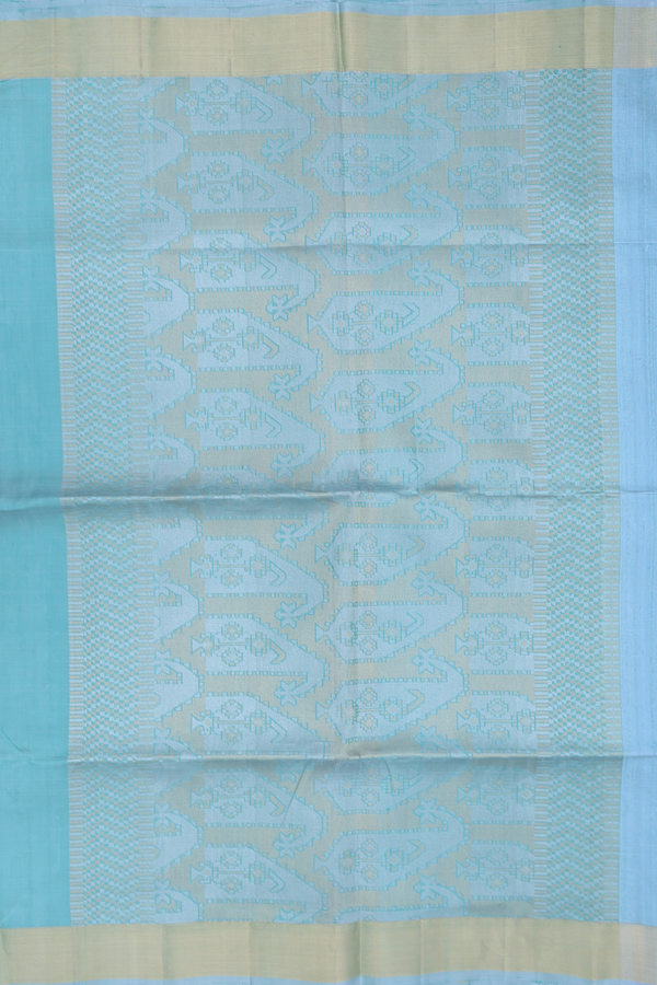 Raw Silk Saree In Blue With Floral Buttas
