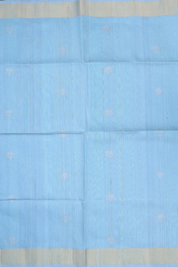 Raw Silk Saree In Blue With Floral Buttas