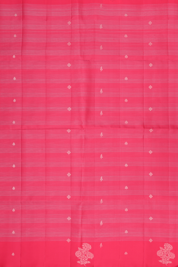 Soft Silk Saree In Scarlet Red Along Stripes With Buttas