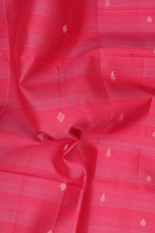 Soft Silk Saree In Scarlet Red Along Stripes With Buttas