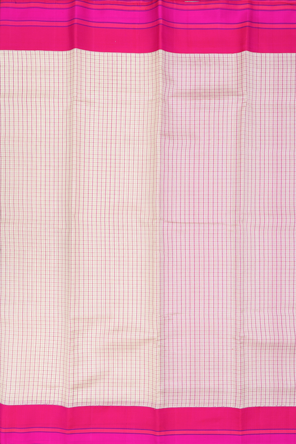 Kanchipuram Silk Saree In Cream Color With Checks Design