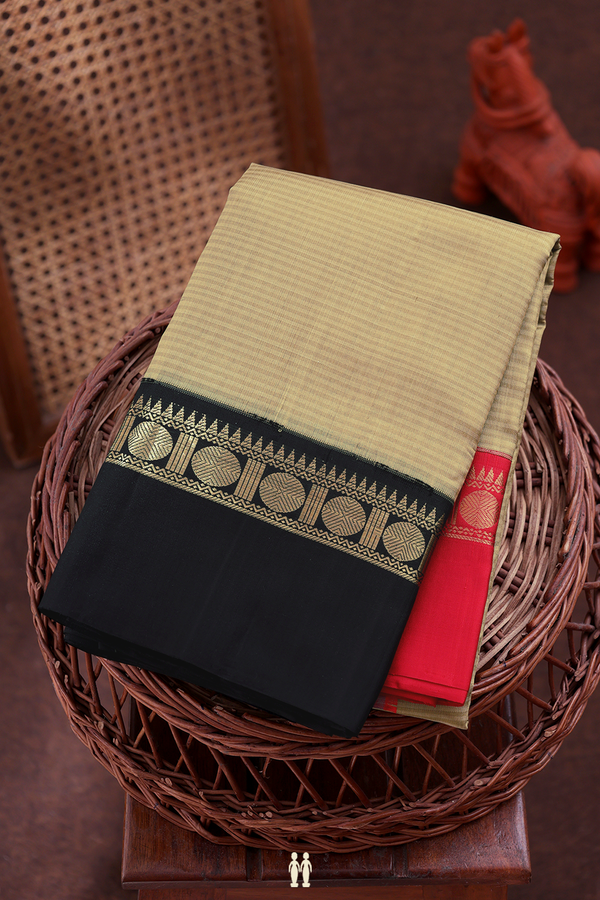Kanchipuram Silk Saree In Light Brown With Stripes Design