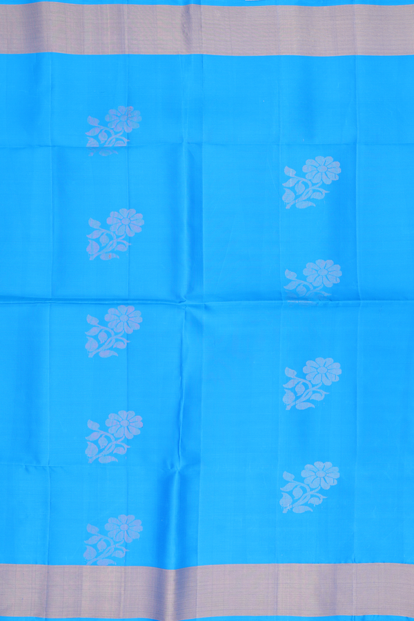 Soft Silk Saree In Deep Sky Blue With Floral Motifs