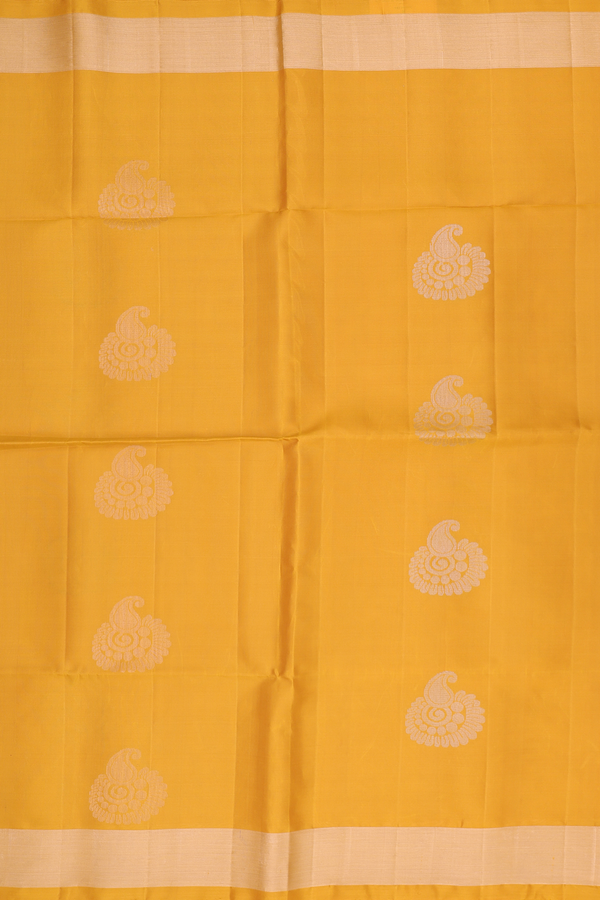 Soft Silk Saree In Mustard Yellow With Zari Motifs