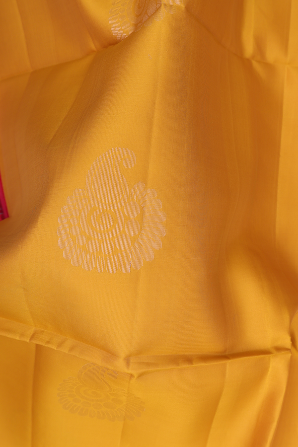 Soft Silk Saree In Mustard Yellow With Zari Motifs