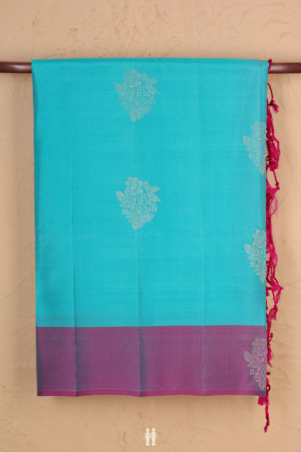 Soft Silk Saree In Tiffany Blue With Floral Motifs