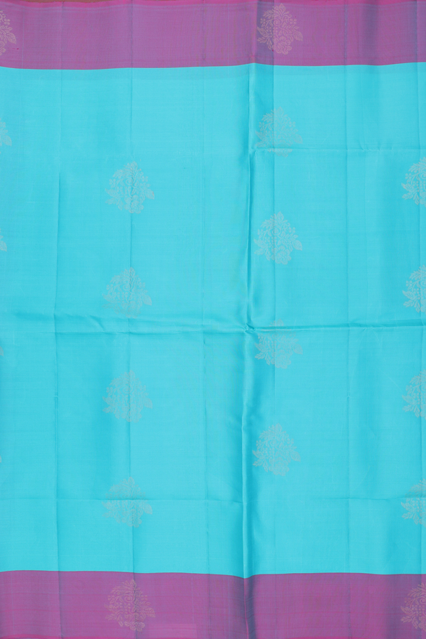 Soft Silk Saree In Tiffany Blue With Floral Motifs