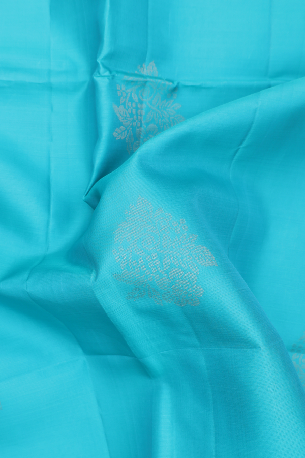 Soft Silk Saree In Tiffany Blue With Floral Motifs