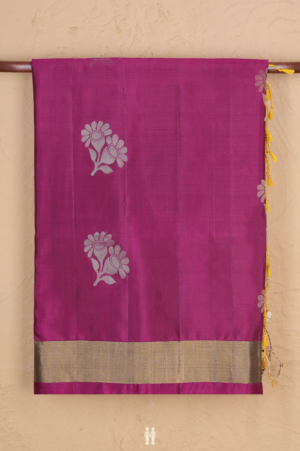Soft Silk Saree In Berry Purple With Floral Motifs