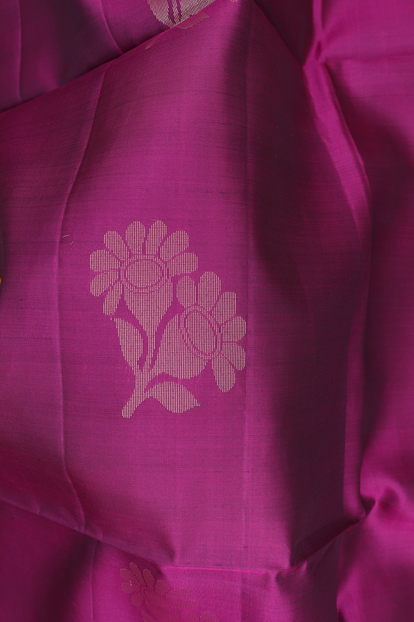 Soft Silk Saree In Berry Purple With Floral Motifs