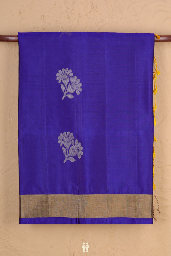 Soft Silk Saree In Royal Blue With Floral Motifs