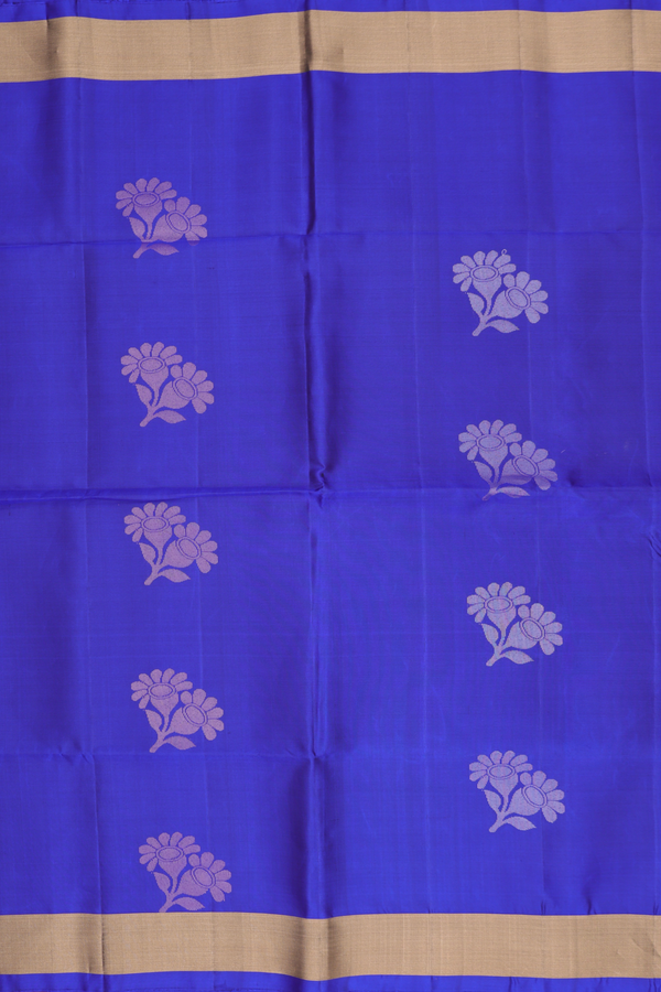 Soft Silk Saree In Royal Blue With Floral Motifs
