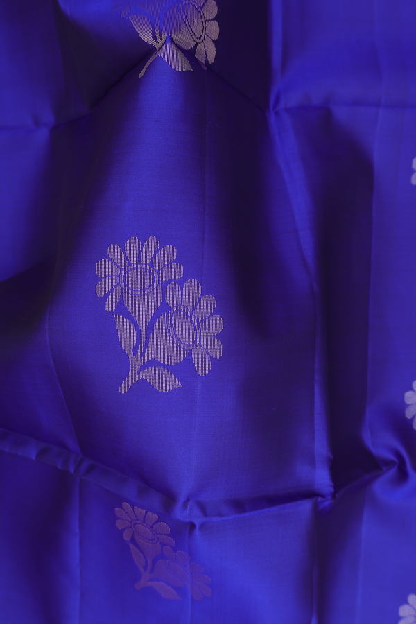 Soft Silk Saree In Royal Blue With Floral Motifs