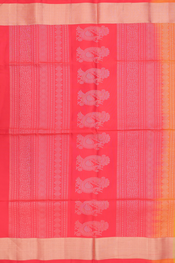 Soft Silk Saree In Marigold Yellow With Kolam Motifs