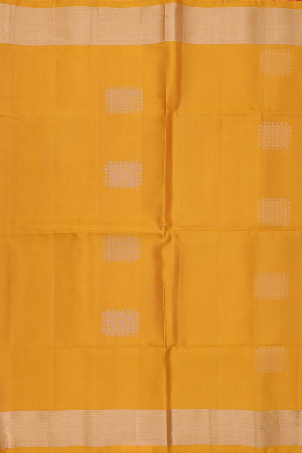Soft Silk Saree In Marigold Yellow With Kolam Motifs