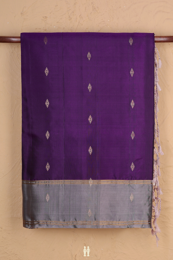 Soft Silk Saree In Royal Purple With Zari Buttas