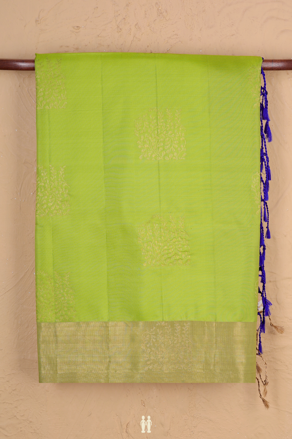 Soft Silk Saree In Pear Green With Zari Motifs