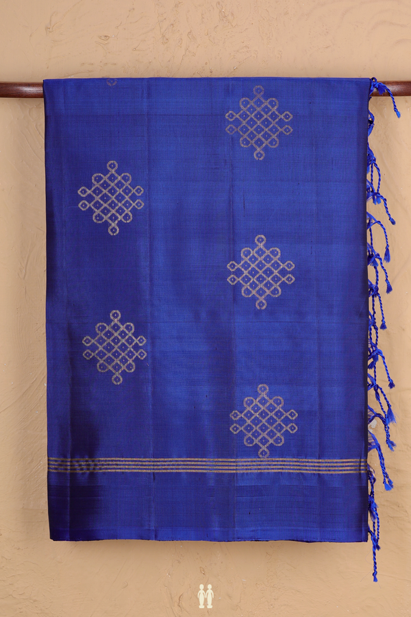 Soft Silk Saree In Royal Blue With Kolam Motifs