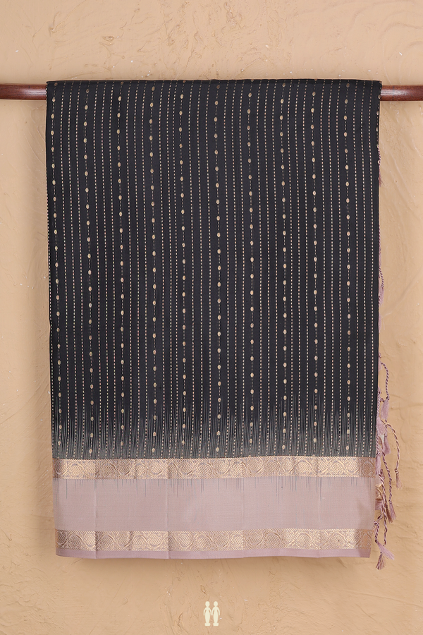 Soft Silk Saree In Black With Stripes Design