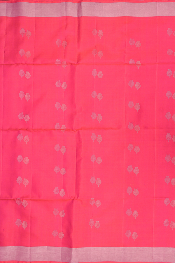 Soft Silk Saree In Coral Pink With Zari Buttas