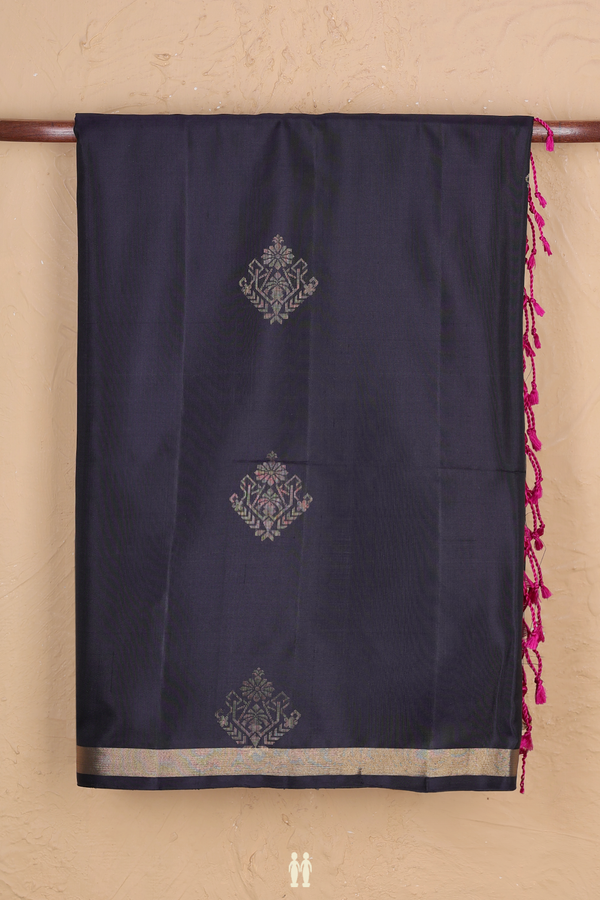 Soft Silk Saree In Midnight Blue With Zari Motifs
