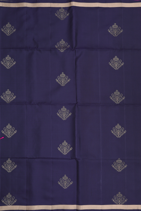 Soft Silk Saree In Midnight Blue With Zari Motifs