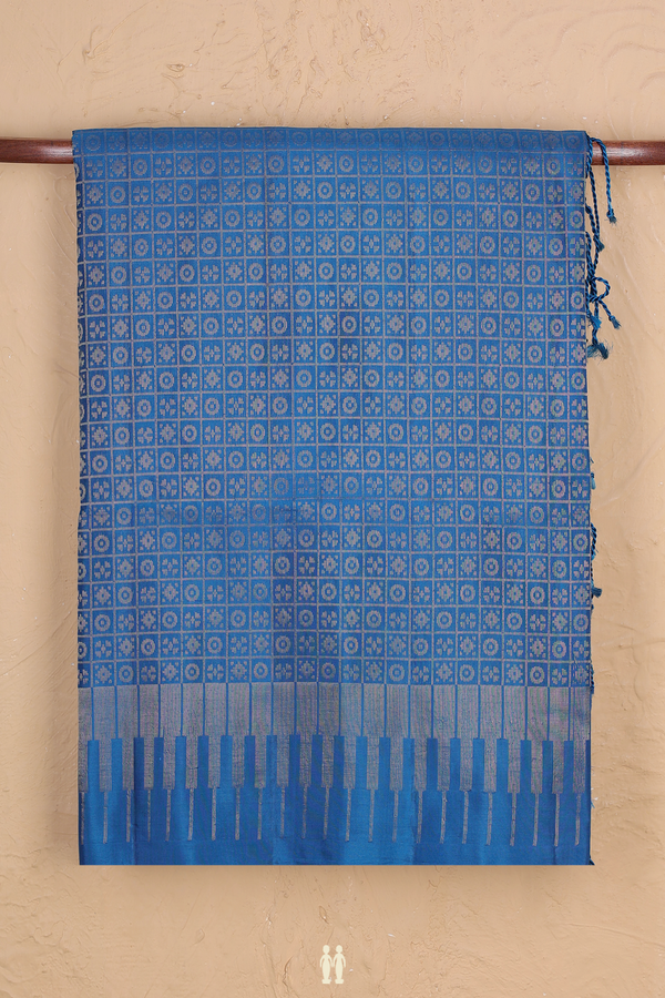 Soft Silk Saree In Blue With Checks Design