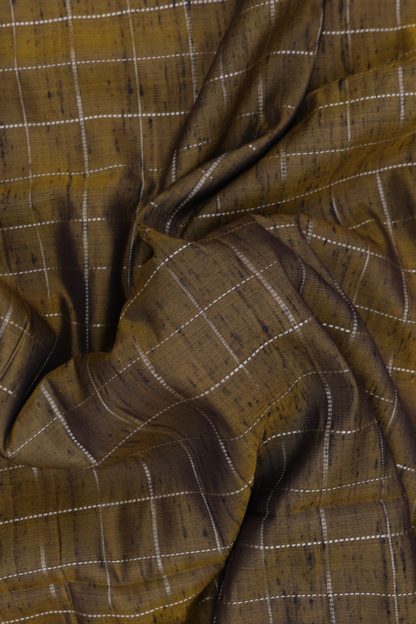 Raw Silk Saree In Mehendi Green With Checks Design