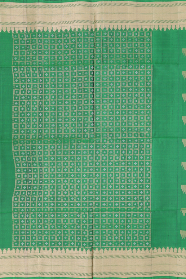 Soft Silk Saree In Emerald Green With Temple Buttas