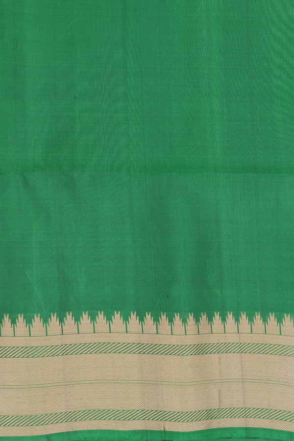 Soft Silk Saree In Emerald Green With Temple Buttas