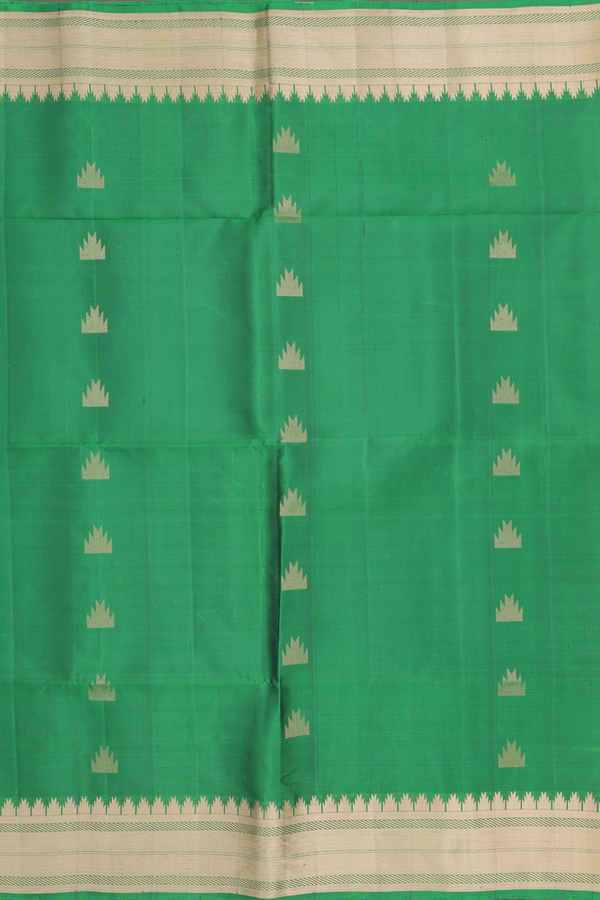 Soft Silk Saree In Emerald Green With Temple Buttas