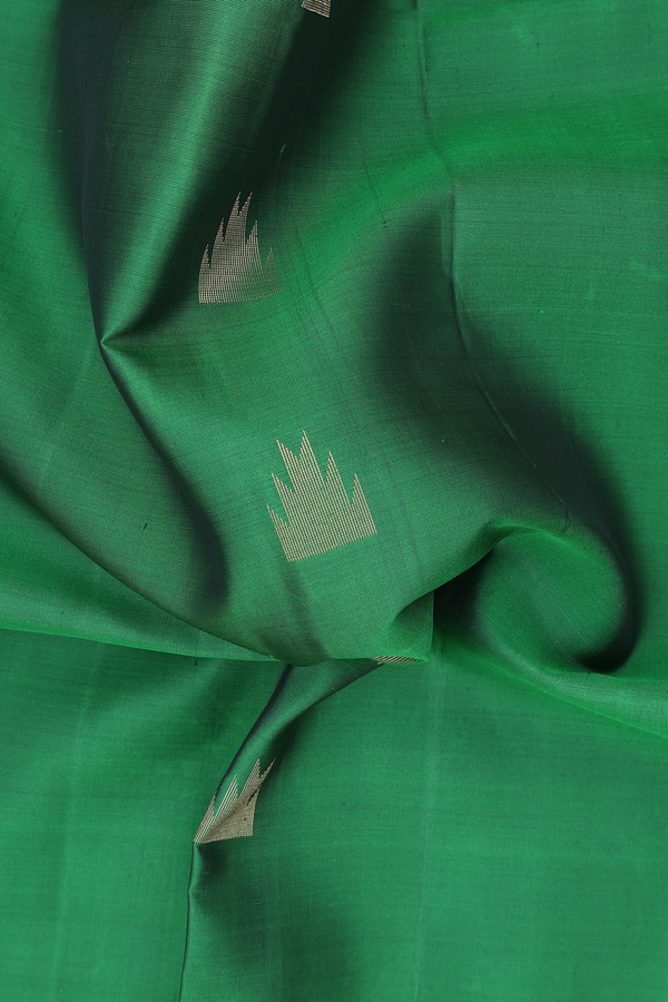 Soft Silk Saree In Emerald Green With Temple Buttas