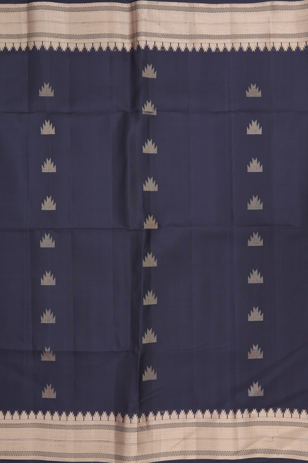 Soft Silk Saree In Black With Temple Buttas