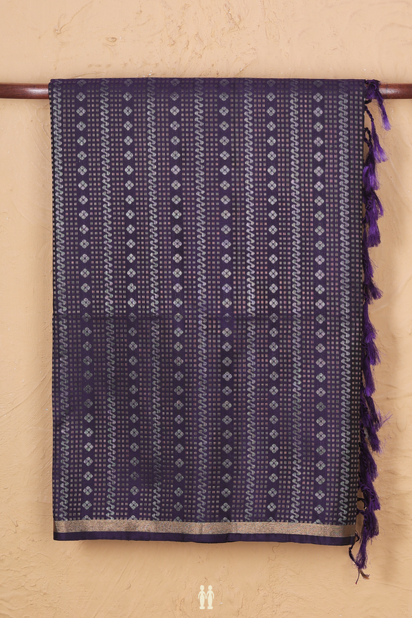 Soft Silk Saree In Deep Purple With Stripes Design