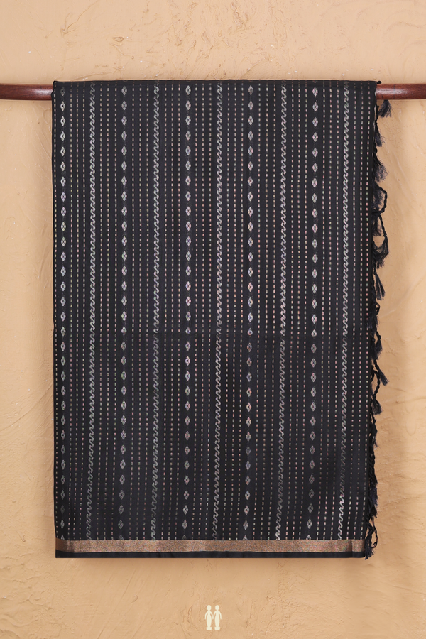 Soft Silk Saree In Black With Stripes Design