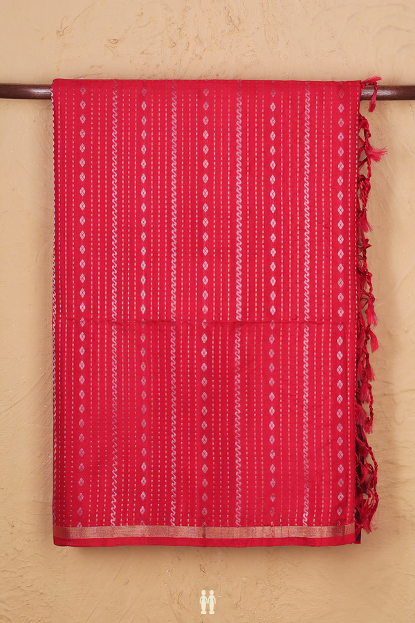 Soft Silk Saree In Scarlet Red With Stripes Design