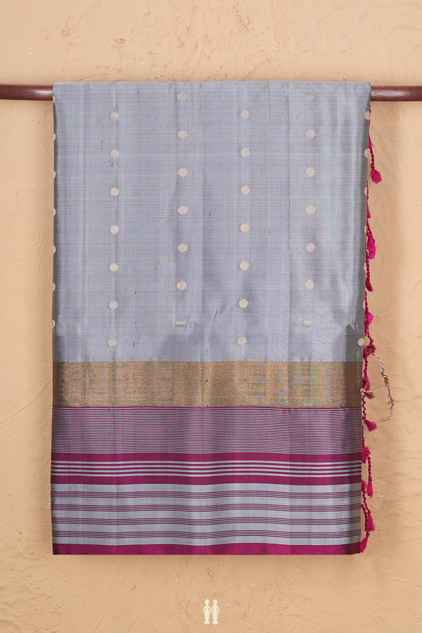 Soft Silk Saree In Grey With Polka Buttas